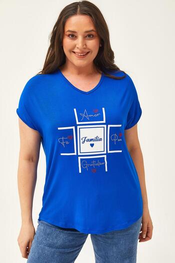 Ebsumu Women's Plus Size Familia Printed Blue Blouse