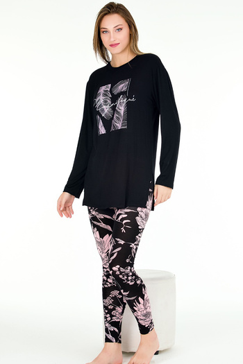 Jenny Daphne Viscose Fabric Floral Patterned Long Sleeve Capri Lady Pajamas Set 11670