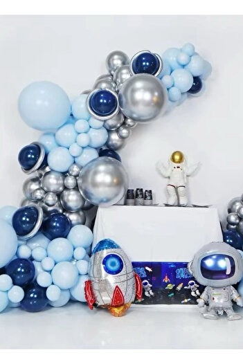 Çemrek Süs Parti Space Concept Balloon Chain Kit Including Missile and Astronaut Foil Balloon 82 Pieces Including Jumbo Balloons