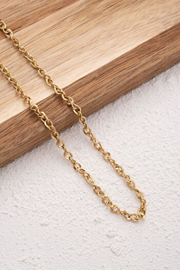 ByFlorya Jewelry Çelik Dokulu Zincir Kolye Minimal İnce İç İçe Geçmeli Zincir Kolye 4mm Kararmaz