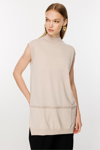 Ghisa Stone Color Short Sleeve Knitwear Tunic