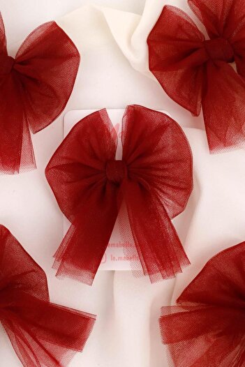 Le Mabelle Burgundy Tulle Bow Girl's Clip Buckle