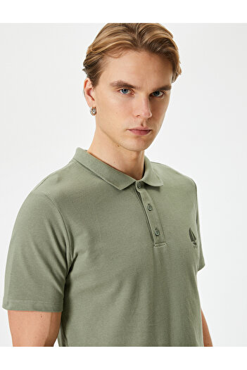 Koton Polo Neck T-Shirt Minimal Printed Buttoned Short Sleeve