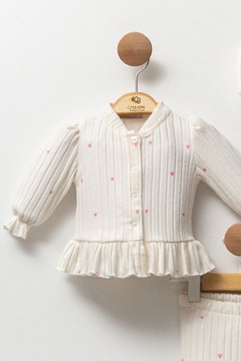 Cassiope 3-Piece Set for Baby Girl - Hat, Frilly Collar and Heart Patterned Waist Elastic