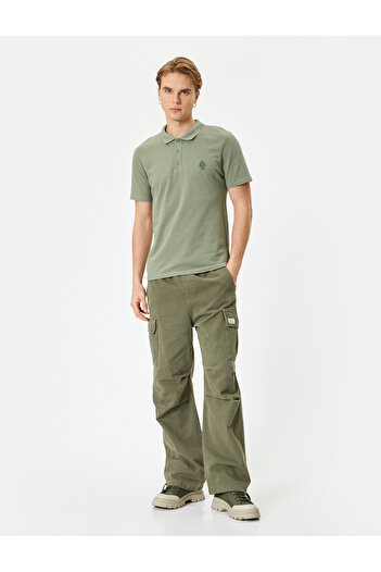 Koton Polo Neck T-Shirt Minimal Printed Buttoned Short Sleeve
