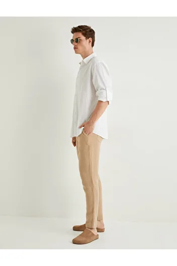 Koton Muslin Skinny Leg Summer Trousers - Waist Lace-Up and Pocket Detail