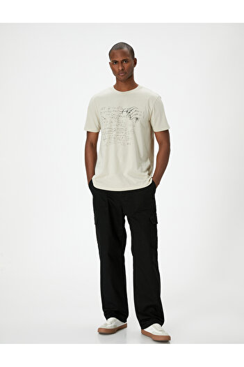 Koton Cotton Slim Fit Printed Short Sleeve Crew Neck T-Shirt