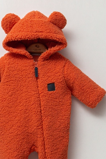 Cassiope Hooded Plush Front Zippered Sherpa Baby Girl and Boy Winter Coat Jumpsuit