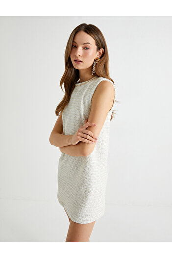 Koton X Tuba Unsual – Mini-Tweed-Kleid, ärmellos, Rundhalsausschnitt, gefüttert, schmale Passform