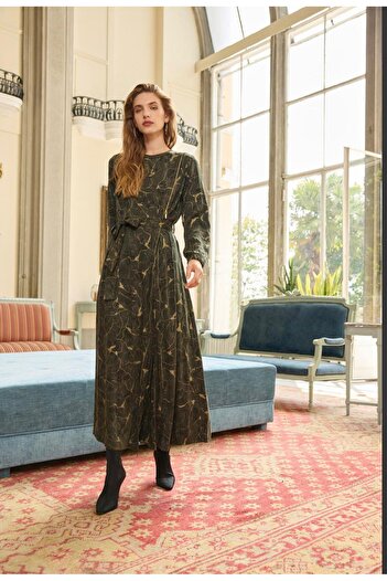 MissWhence Jacquard Khaki Cupro Dress - Zippered, Model 36802