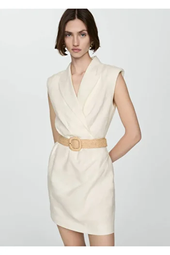 MANGO Woman Belted Linen Dress
