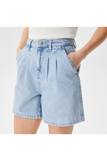 Lacoste Kadın Loose Fit Denim Açık Mavi Bermuda