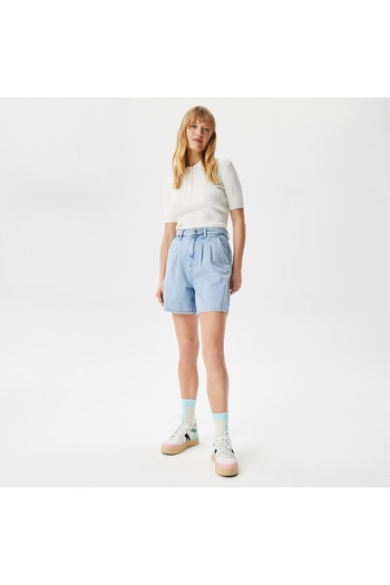 Lacoste Kadın Loose Fit Denim Açık Mavi Bermuda