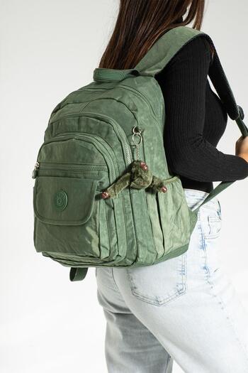 DUOMİNO Crinkle Water Resistant Large Size Khaki Green Clinker Backpack/Laptop Travel School Bag High School
