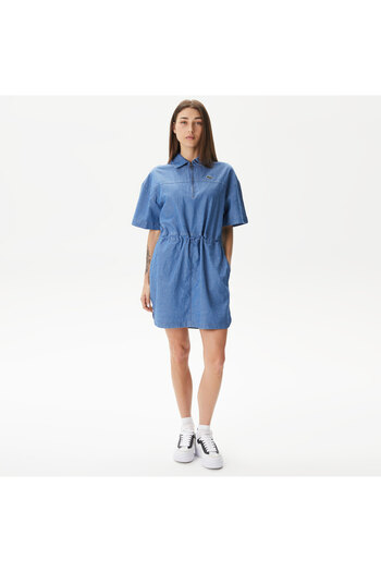 Lacoste Kadın Straight Fit Denim Mavi Elbise
