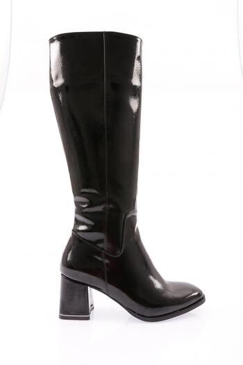 DGN Black Wrinkled Women's Heeled Boots