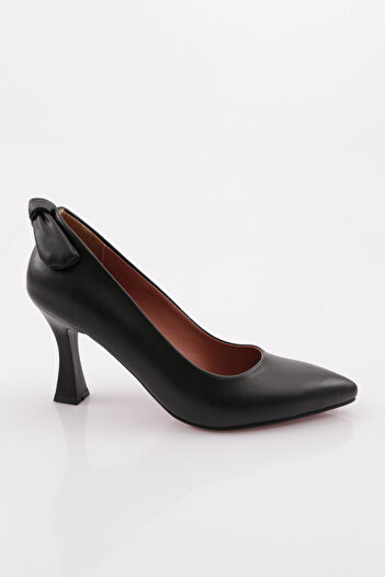 DGN Women's pointed toe finger low-cut back bow heeled goblet shoe black 81121029