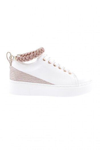 DGN Women's Thick Sole Anklet Detailed Silver Stone Sneakers Shoes White 15299623118