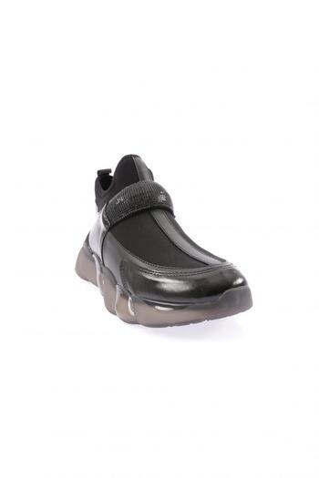 DGN Women's Stretch Detailed Silver Stone Banded Sneakers Shoes Black 2153137