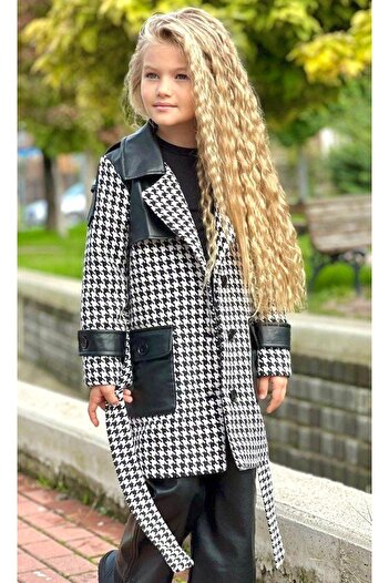 Calisa Girl's Leather Embroidered Coat T-Shirt and Leather Pants Set Winter Combination