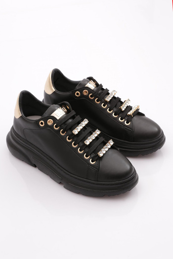 DGN Women's Thick Crystal Stone Sneakers Shoes Black Black 15299753118