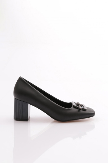 DGN Women's Square Buckle Silvery Rope Detailed Heeled Shoes Black 212222621