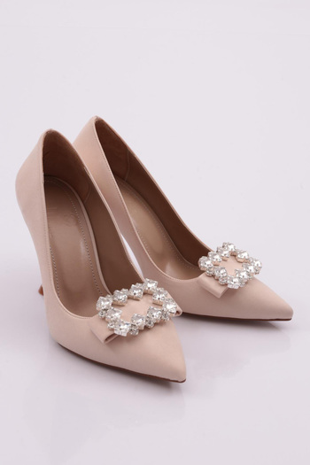 DGN Women's Square Stone Buckle Heels Shoes Beige Scuba 452362821