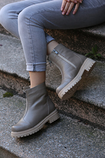 EREN SHOES BAG (ΙΣΛΑΝΔΙΑ) Mink Flottter - Γνήσιο δέρμα, μπότες από καουτσούκ με αντιολισθητική σόλα με φερμουάρ