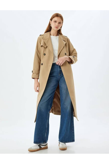 Koton Double Breasted Buttoned Trench Coat with Belt Detail