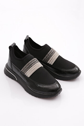 DGN Black Patent Leather Sneaker with Stone Detail - Women's 31635105
