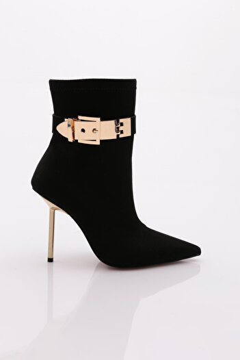 DGN Μαύρες ριγέ γυναικείες μπότες με τακούνι Nubuck - 911121085