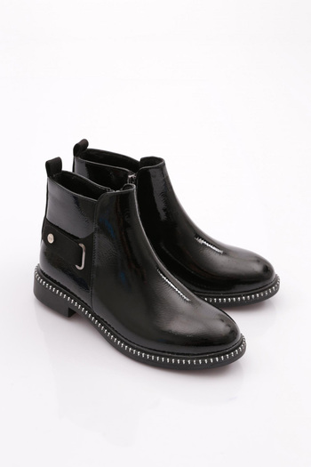 DGN Women's Black Wrinkled Boots - Buckle, Back 26721097