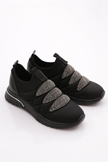 DGN Women's Thick Sole Diamond Patterned Sneaker Shoes Black Black 33335105