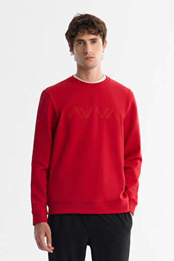 Avva Men's Red Crew Neck Cotton Printed Elastane Regular Fit Sweatshirt A42Y1227