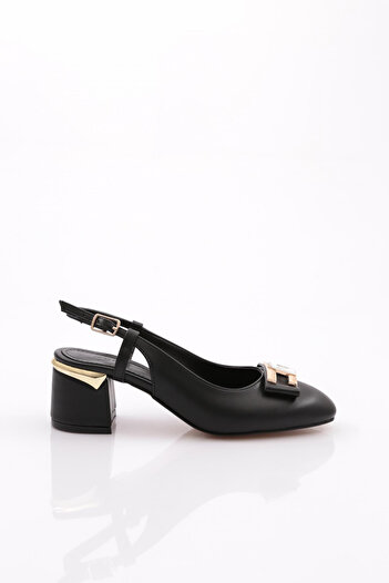 DGN Women's Stone Buckle Heeled Shoes Black 352513539