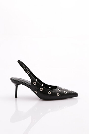 DGN Women's Open Back Pointed Toe Heeled Shoes Black Toro 28943557