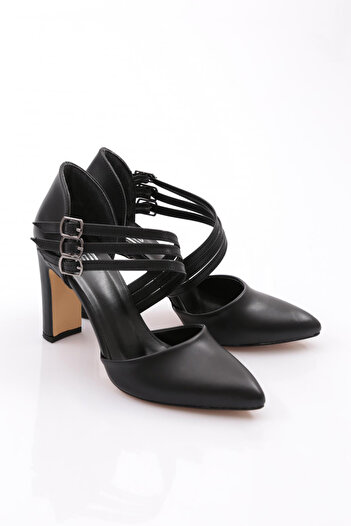 DGN Women's Thick Heeled Ankle Belt Heeled Shoes Black 42933910
