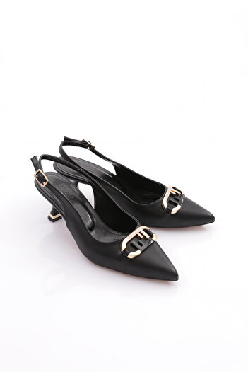 DGN Women's Metal Buckle Heeled Shoes Black 353263539