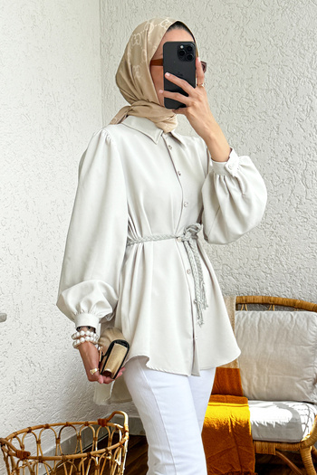 Salih Çelebi 2172 Knitted Belted Tunic - Elephant Female