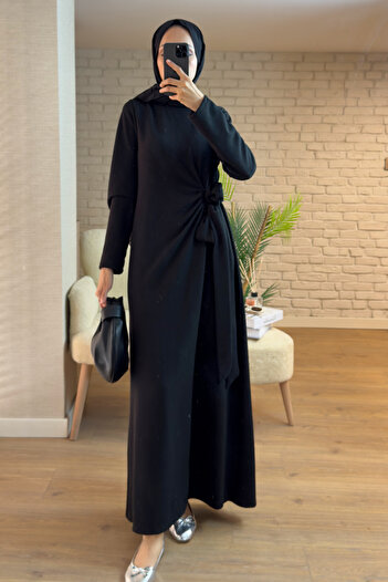 Salih Çelebi 2168 Side Tie Belted Dress - Black