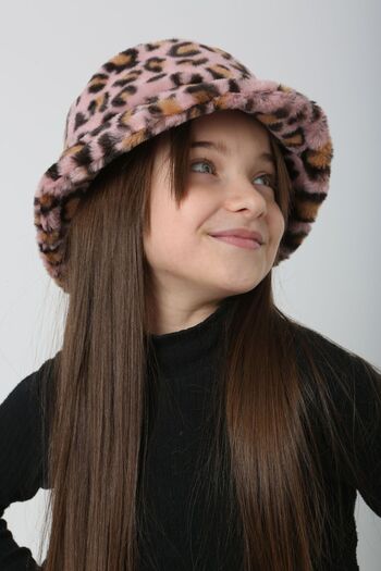 REMSA Pink Leopard Patterned Kids Plush Bucket Hat - Rkş-Ç-01