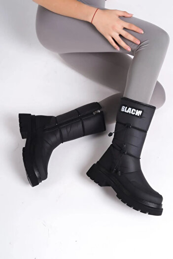 Zerenyus Waterproof Non-Slip Sole Black Parachute Fabric Elastic Women's Snow Boots