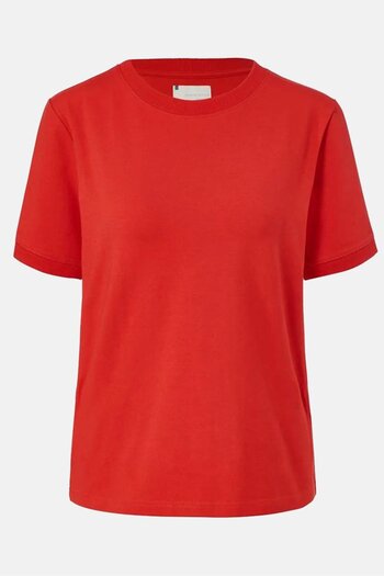 Tchibo Women Crew Neck Short Sleeve Plain T-shirt, Red