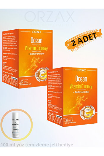 Ocean Vitamin C 1000 Mg + Food Supplement with Bioflavonoids Antioxidant 30 Tablets (2 Pcs)