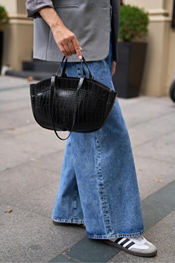 Madamra Dámský Crocodile Shopper - kabelka do ruky a přes rameno černá