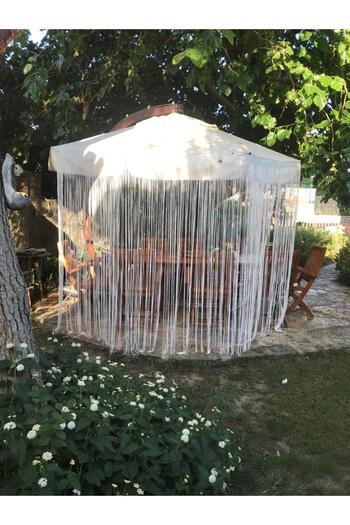 AKÇA TEKSTİL Rope Model Cream Color Rope Curtain 180 cm Width 280 cm Length 2 mm in Strips Ready String Curtain
