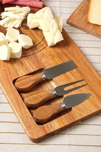 AVANTAGE HOME Mio - Acacia 4 Piece Cheese Presentation Board Set with 3 Blades