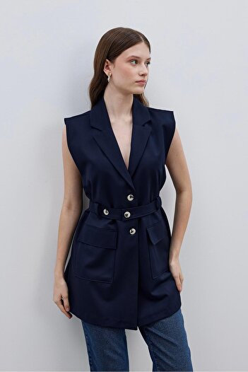 Fahhar Navy Blue Pocket Vest