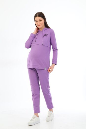 BIG LESSON Flexible and Adjustable Abdominal Banded Maternity Tracksuit Set - Breastfeeding Detailed