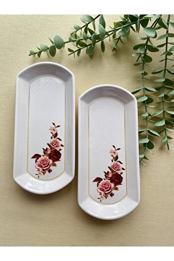 VENÜS HOME DECORATION Gülpembe 2 Pieces Oval Cheese Bowl Breakfast Plate